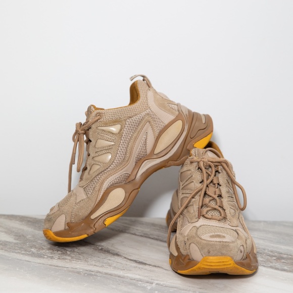 Sandro Paris Astro 1 Suede Chunky Sneakers in Camel l Tan - Picture 3 of 5